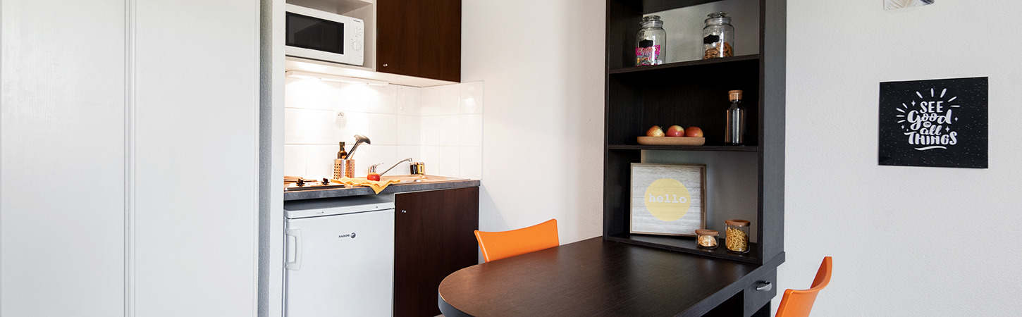 equipped kitchen in student residence Theodore in Bron near Lyon 